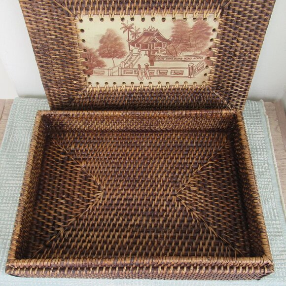 VTG Rattan Decorative LG Box w/ Lid and drawing ,Rectangular Woven for Display - Picture 5 of 16